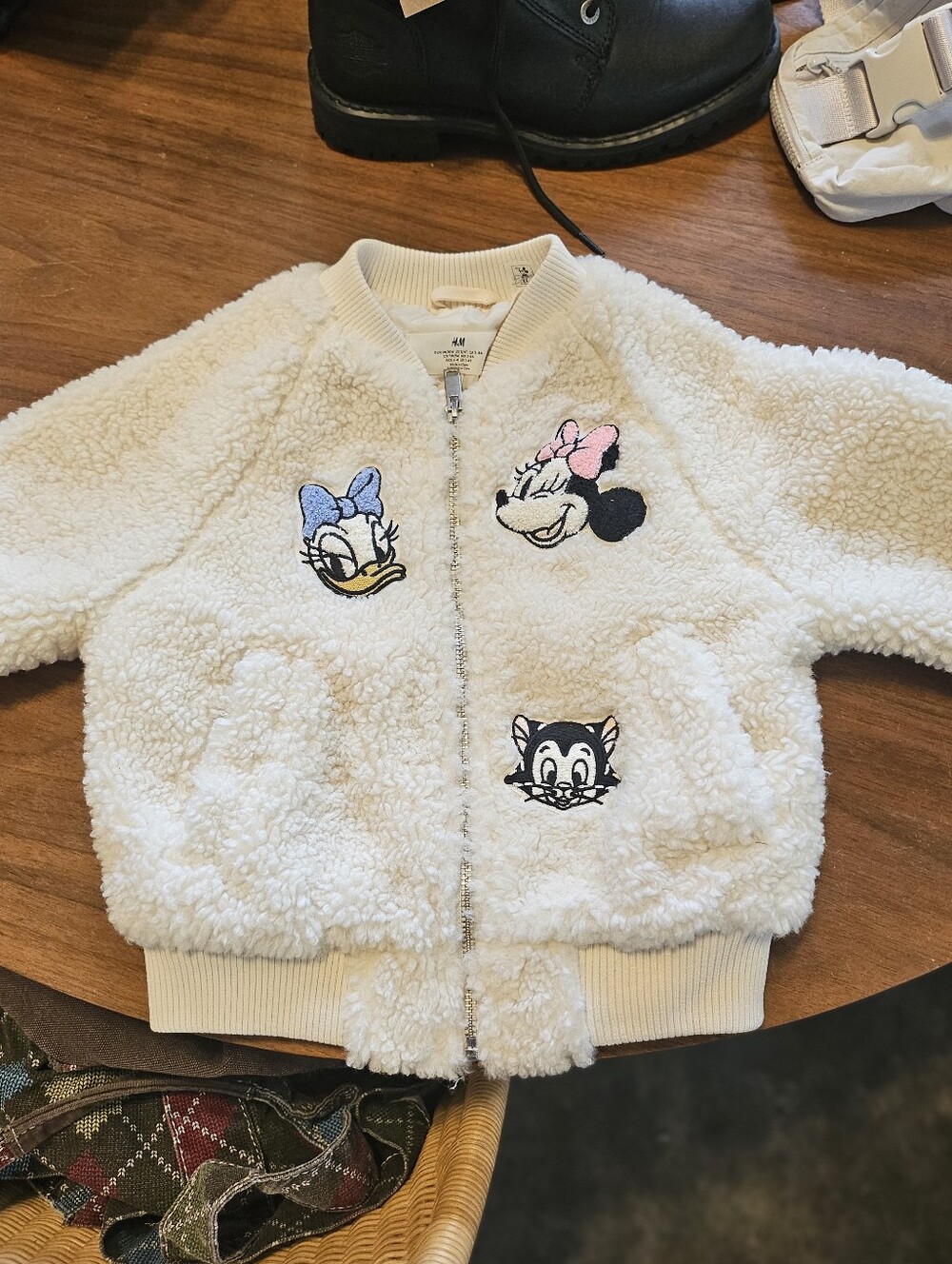 H&M Appliquéd Teddy Fleece Bomber Jacket Minnie Mouse Daisy Duck Size 3/4T